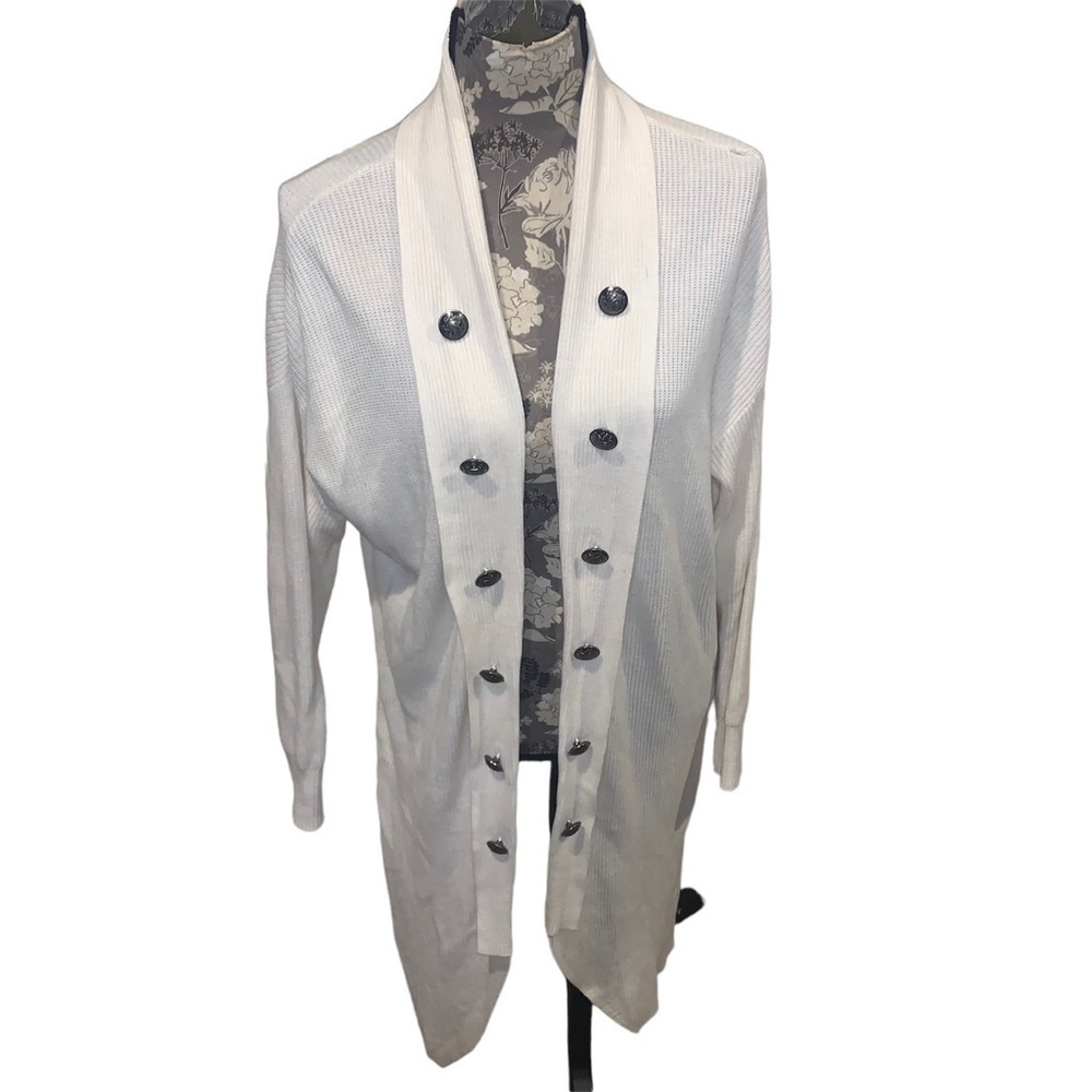 NEW YORK & COMPANY Ivory Knit Long Collared Cardigan size large